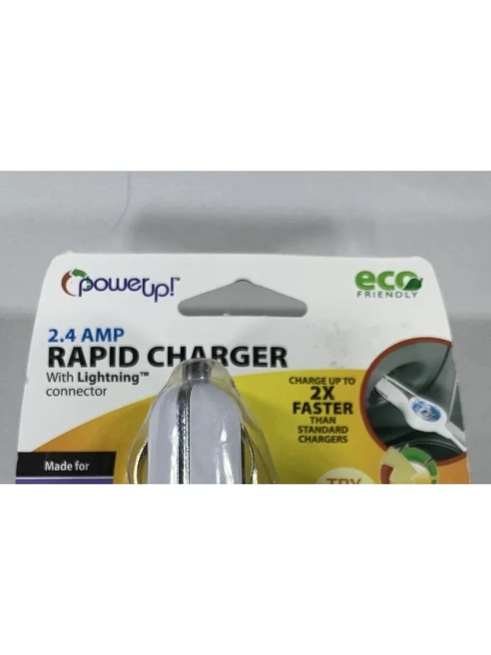 PowerUp! 2.4 Amp Rapid Charger Lightning Connector Car Charger 6 Ft Cord NEW